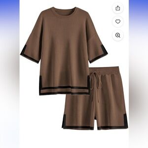 NWT Ekouaer Women's knit short set  with Black Trim